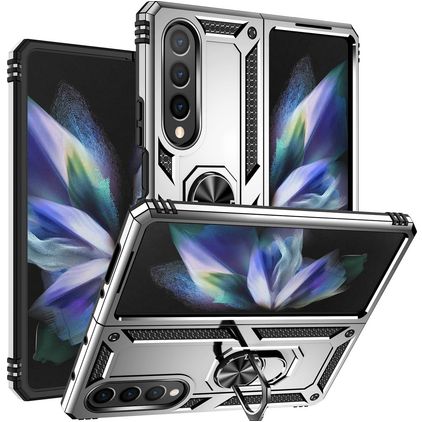 Mobigear Armor Ring Samsung Galaxy Z Fold 4 Kova Suojakuori Iskunkestävä + Sormuspidike - Hopea