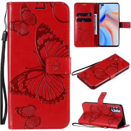 Mobigear Butterfly OPPO Reno 4 Funda tipo libro Cartera - Rojo