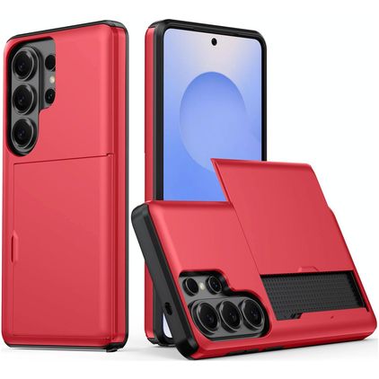 Mobigear Card Samsung Galaxy S26 Ultra Funda Plástico rígido Carcasa Antigolpes con tarjetero - Rojo