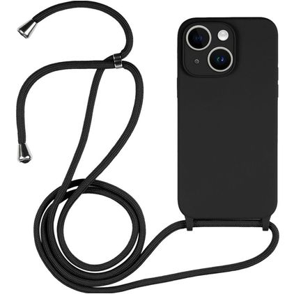 Mobigear Lanyard iPhone 14 Silicone Capa com cordão - Preto