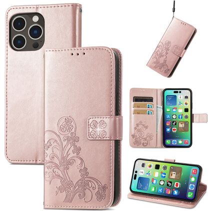 Mobigear Clover iPhone 15 Pro Max Lompakkokotelo + Setelitasku - Ruusukulta