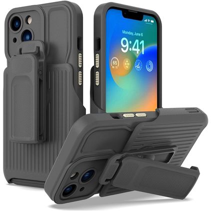 Mobigear Explorer iPhone 14 Plus Tvrdý plast Zadní kryt odolný proti nárazům se stojánkem - Šedá