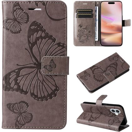 Mobigear Butterfly iPhone 16 Plus Wallet case - Grey