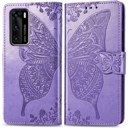 Mobigear Butterfly Huawei P40 Pungetui med Seddelrum - Lilla