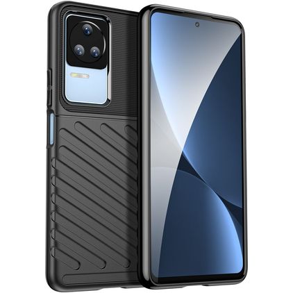 Mobigear Groove POCO F4 Fleksibel TPU Bagsidecover - Sort