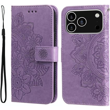 Mobigear Flowers iPhone 18 Pro Capa livro Carteira - Roxo