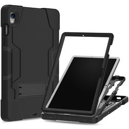 Xccess Survivor Essential Samsung Galaxy Tab S9 FE Plus Kova muovi / Silikoni Suojakuori + Teline - Musta