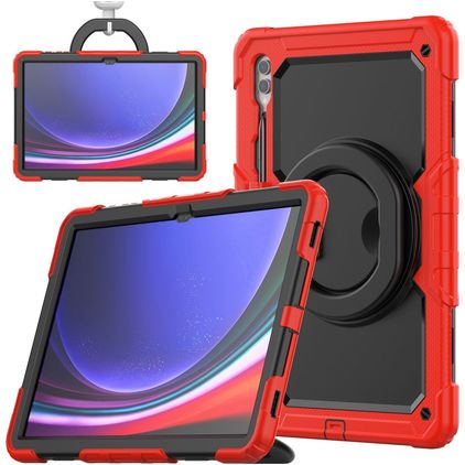 Mobigear RingGuard Samsung Galaxy Tab S10 Ultra Cover Hård plast / Silikone Bagsidecover + Stylus-holder + Skulderrem + Stander - Rød