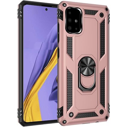 Mobigear Armor Ring Samsung Galaxy A51 Tvrdý plast Zadní kryt odolný proti nárazům s prstýnkem - Růžově zlatá