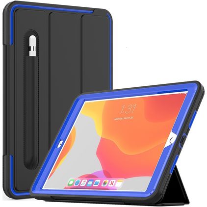Mobigear Tri-Fold Folio iPad 8 (2020) Funda Plástico rígido / TPU Funda tipo libro + Portalápices - Negro / Azul