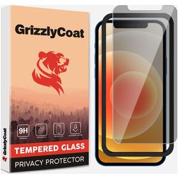GrizzlyCoat Easy Fit AntiSpy iPhone 12 Pro Tempered Glass Screen Protector Privacy - Case Friendly + Installation Frame