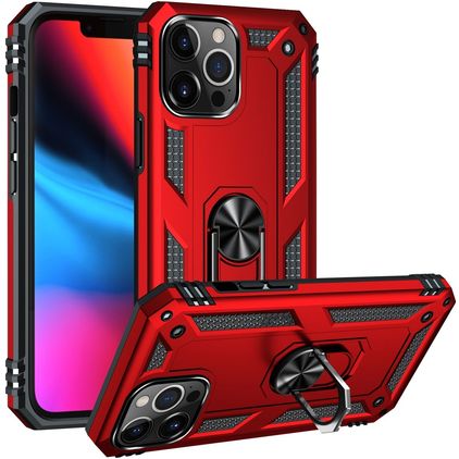 Mobigear Armor Ring iPhone 14 Pro Tvrdý plast Zadní kryt odolný proti nárazům s prstýnkem - Červená