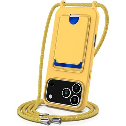 Mobigear Lanyard Card iPhone 17 Pro Max Silikone Cover med snor og kortholder - Gul