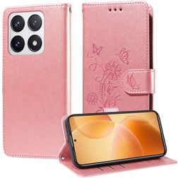 Mobigear Flowers Xiaomi 14T Pro Lompakkokotelo + Setelitasku - Ruusukulta