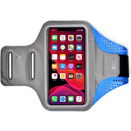Mobigear Easy Fit Suporte de telemóvel para corrida Neopreno Capa desportiva Braçadeira desportiva - Medium - Azul
