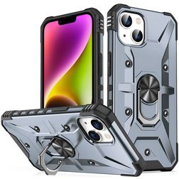 Mobigear Armor Ring iPhone 14 Plus Funda Plástico rígido Carcasa Antigolpes con anillo - Gris