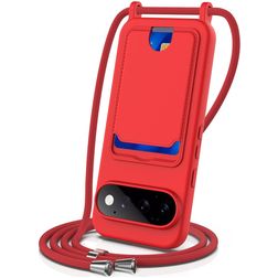 Mobigear Lanyard Card Google Pixel 11 Pro Silicona Funda con cuerda y tarjetero - Rojo