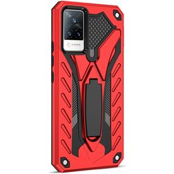 Mobigear Armor Stand Vivo V21 Plástico rígido Capa traseira Antichoque com suporte - Vermelho