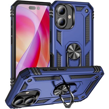 Mobigear Armor Ring iPhone 16 Plus Tvrdý plast Zadní kryt odolný proti nárazům s prstýnkem - Modrá