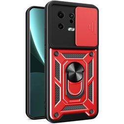 Mobigear Armor Ring Cam Slide Xiaomi 13 Hard Case Back cover Shockproof with Ring Holder and Camera Slider - Red