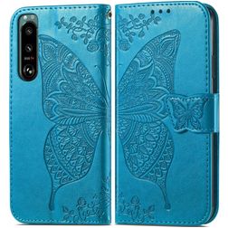 Mobigear Butterfly Sony Xperia 5 IV Plånboksfodral med sedelfack - Blå