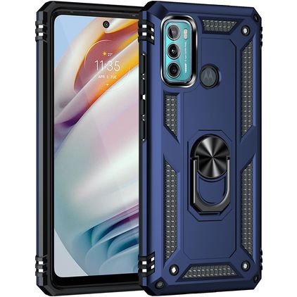 Mobigear Armor Ring Motorola Moto G60 Funda Plástico rígido Carcasa Antigolpes con anillo - Azul