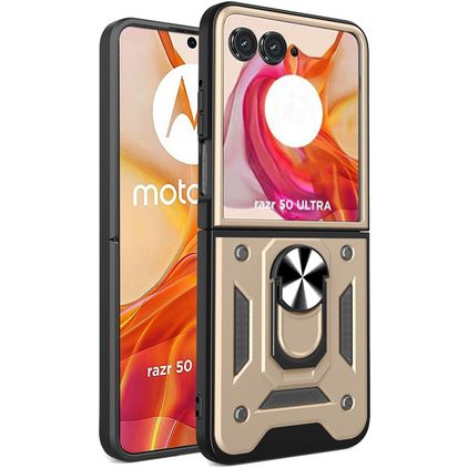 Mobigear Armor Ring Motorola Razr 50 Ultra Kova Suojakuori Iskunkestävä + Sormuspidike - Kulta