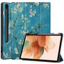 Mobigear Tri-Fold Gel Samsung Galaxy Tab S7 FE TPU / Pele sintética Capa livro + Suporte para caneta stylus - Almond Blossoms