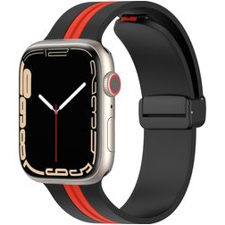 Mobigear Stripe Mag Silicone Apple Watch Cinturino Chiusura magnetica - 42/41/40/38 mm - Nero / Rosso