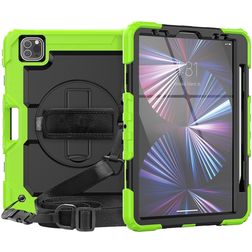 Mobigear SureGrip Xtreme iPad Air 11 tuuman (2025) Kova muovi / Silikoni Suojakuori + Kynänpidike + Olkahihna + Teline - Musta / Vihreä