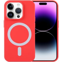 Mobigear Rubber Touch iPhone 15 Pro Max Silikon MagSafe Skal - Röd