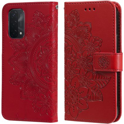 Mobigear Flowers OPPO A74 5G Wallet case - Red