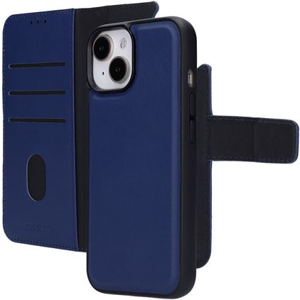 Mobiparts iPhone 15 MagSafe Cover Ægte læder Aftageligt 2-i-1-pungetui med Seddelrum - Blå