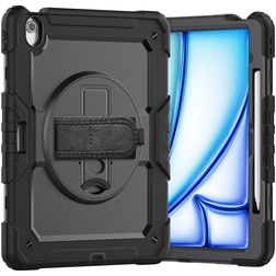 Xccess Survivor Essential iPad Air 13 polegadas (2025) Capa Plástico rígido / Silicone Capa traseira + Suporte para caneta stylus + Suporte - Preto