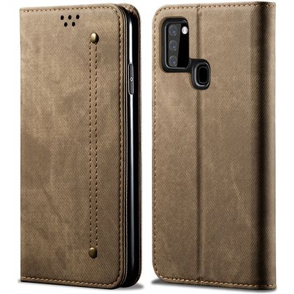 Mobigear Denim Slim Samsung Galaxy A21s Cover a libro portafoglio - Marrone