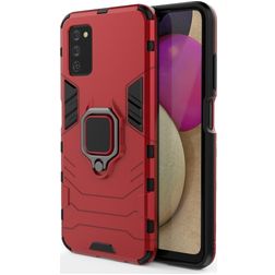 Mobigear Armor Ring Samsung Galaxy A03s Hårdt Bagsidecover Stødsikkert med ringholder - Rød
