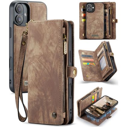 CaseMe 008 iPhone 16 Cover a libro 2 in 1 con guscio estraibile a portafoglio - Marrone