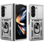 Mobigear Armor Ring Cam Slide Samsung Galaxy Z Fold 7 Hårdt Bagsidecover Stødsikkert med ringholder og Camera Slider - Sølv