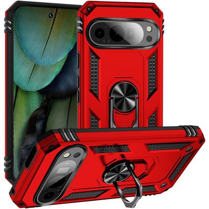 Mobigear Armor Ring Google Pixel 9 Hårdt Bagsidecover Stødsikkert med ringholder - Rød