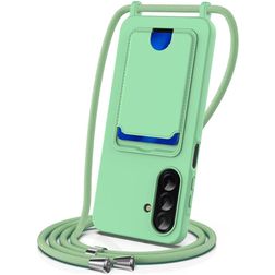 Mobigear Lanyard Card Samsung Galaxy A37 Silicona Funda con cuerda y tarjetero - Verde