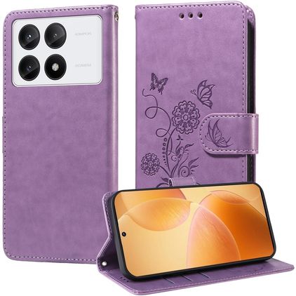 Mobigear Flowers POCO X6 Pro Plånboksfodral med sedelfack - Lila