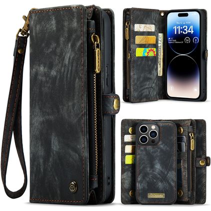 CaseMe 008 iPhone 15 Pro Max Funda tipo libro 2 en 1 con carcasa extraíble Cartera - Negro