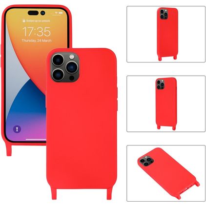 Mobigear Lanyard iPhone 14 Pro Max Silikoni Suojakuori kaulanauhalla - Punainen