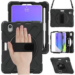 Mobigear SureGrip XGuard iPad Mini 7 (2024) Plastica rigida / Silicone Back cover + Portapenna + Tracolla + Supporto - Nero
