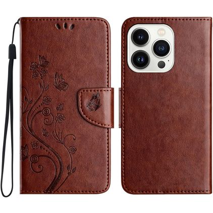 Mobigear Flowers iPhone 16 Pro Max Cover a libro portafoglio - Marrone