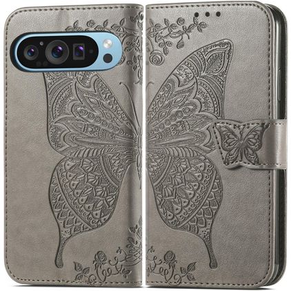 Mobigear Butterfly Google Pixel 9 Lompakkokotelo + Setelitasku - Harmaa