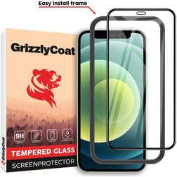 GrizzlyCoat Easy Fit iPhone 12 Mini Härdat glas Skärmskydd - Skalvänligt + Monteringsram - Svart