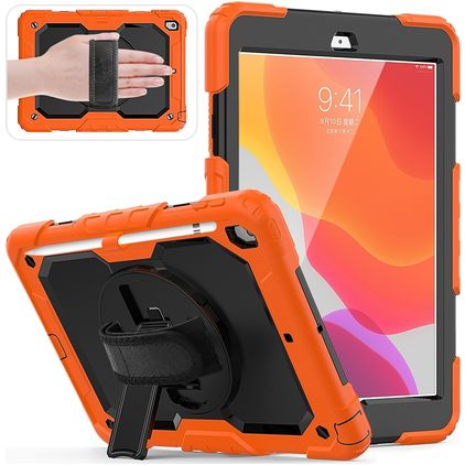 Mobigear SureGrip Xtreme iPad 8 (2020) Cover Hård plast / Silikone Bagsidecover + Stylus-holder + Skulderrem + Stander - Sort / Orange