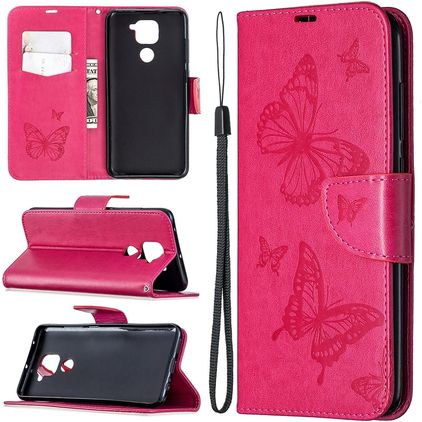Mobigear Butterfly Xiaomi Redmi Note 9 Wallet case - Magenta