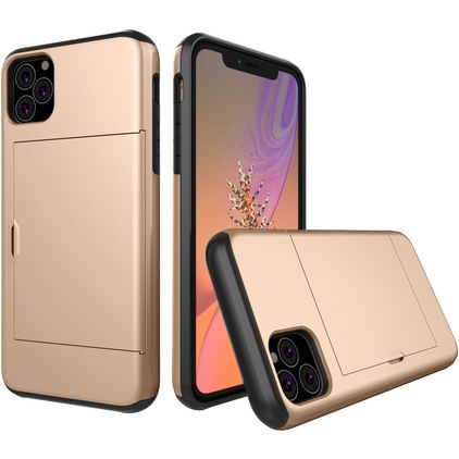 Mobigear Card iPhone 11 Pro Hard Case Back cover Shockproof with Card Holder - Gold